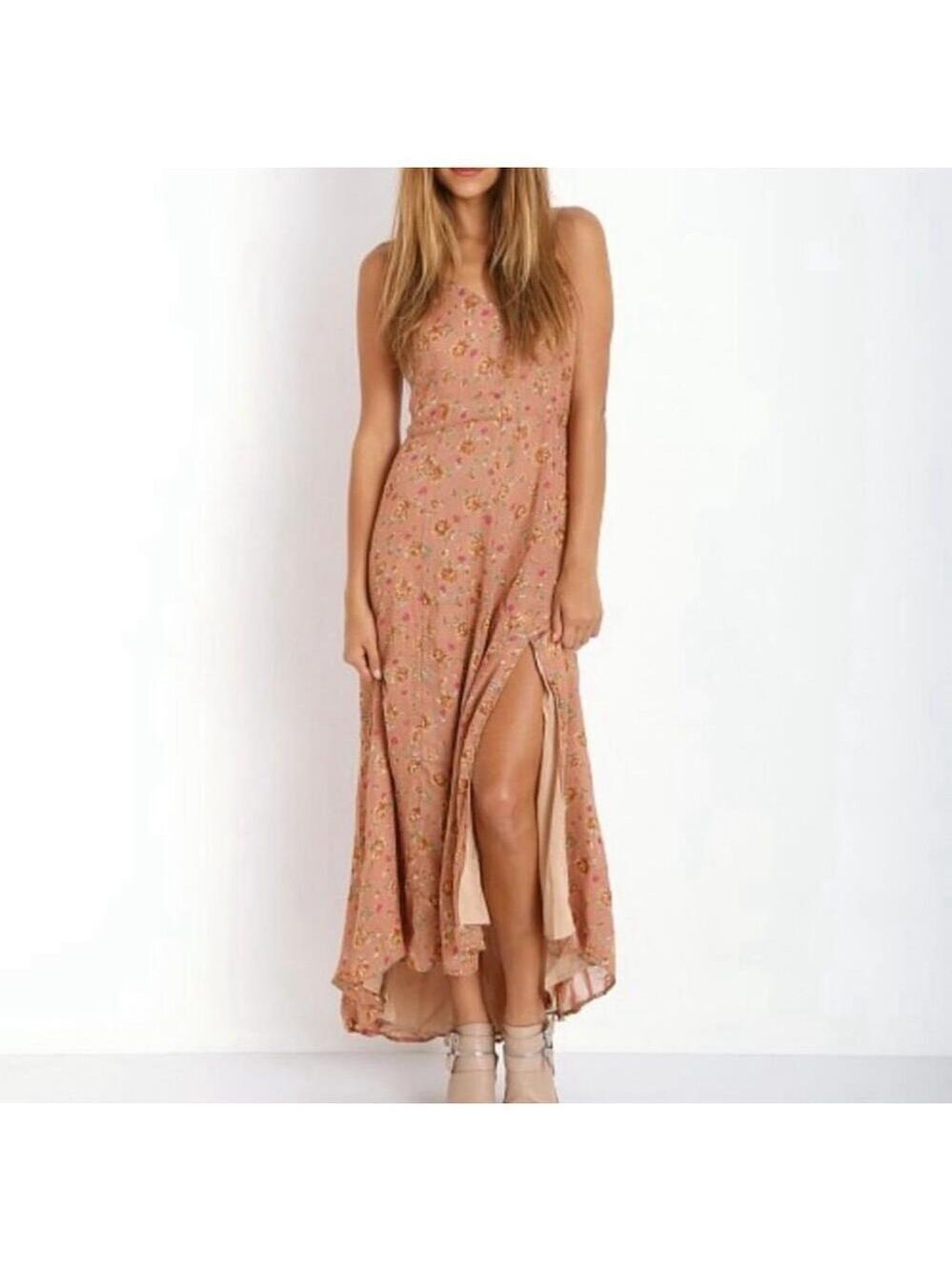 Line & Dot Revolve Mauve Pink Romantic Floral High Low Dress - Size Small